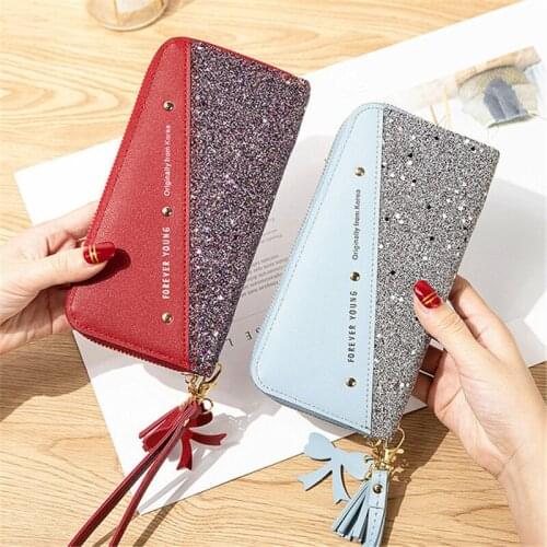 Fashion Womens Pu Leather Long Wallets Sequins Patchwork Glitter Wallet Coin Purse Female Wallets Girls Gifts Wholesale 2021
