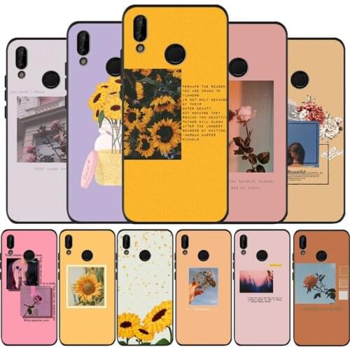 Great art prints flowers Sunflower Rose Black Soft Phone Case For Huawei 40 30 20 10 9 Lite Pro P smart 2019 Y6 Y6 Prime2019 Y9