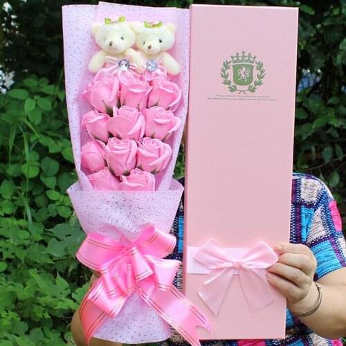 New pink plush bear soap simulation flower cartoon plush plastic bouquet Valentines Day birthday Gifts Handicrafts