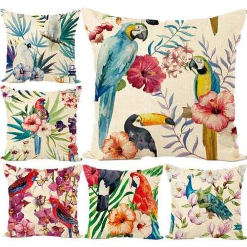 New arrival South American Style parrot peacock Linen Throw Pillow cover Cartoon Lovely Fashion Hot sales Room Decor pillowcase