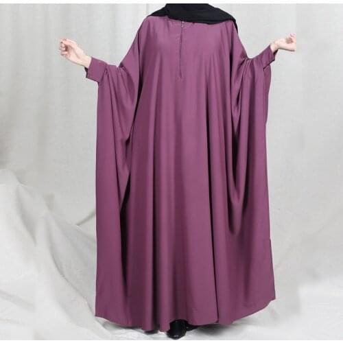 Solid Women Prayer Garment Muslim Fashion Loose Long Dresses 2021 Autumn Batwing Sleeves Cape