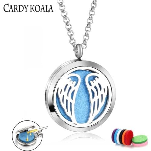 Titanium steel wings carved hollow aromatherapy essential oil necklace smell fragrance pendant sweater chain