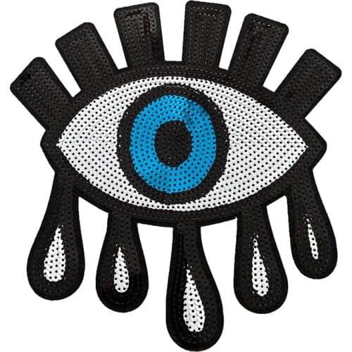 Sequins Evil Eye Patches Iron on Sew on Eyeball Sequined Patch for Clothes Large Silver Blue Eye Embroidery Applique DIY Decora