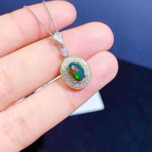 6*8mm Gemstone Pendant ,simple Design Black Opal Neckalce Natural Opal Pendant Labradorite Pendant 925 Sterling Silver
