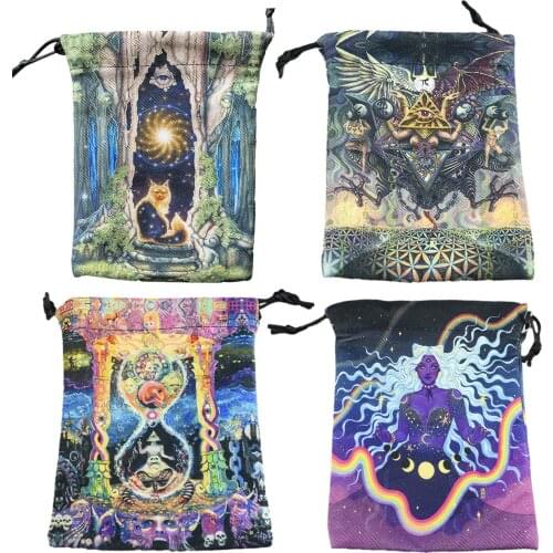 Portable Storage Cloth Bag Composite Velvet Tarot Storage Bag Double-Side Printed Drawstring Bag Game Tarot Storage Beautiful