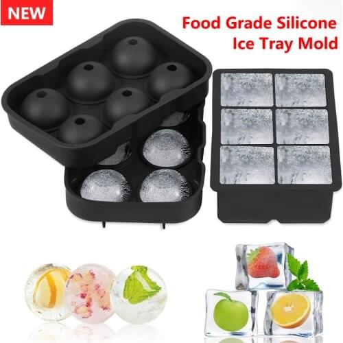 Silicone Ice Cube Mold Spherical Square 4/6/8 Grid Ice Box With Lid Easy To Clean Reusable Suitable For Restaurants Bars Party
