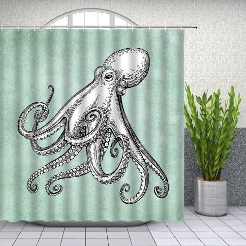 Octopus Shower Curtains Abstract Ocean Animal Siren Tentacle Black White Hand Painted Bathroom Decor Home Polyester Curtain Set