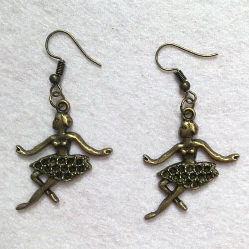 Antique vintage bronze color ballet dancer Ballerina earrings for women metal drop dangle earring jewelry fashion jewellery