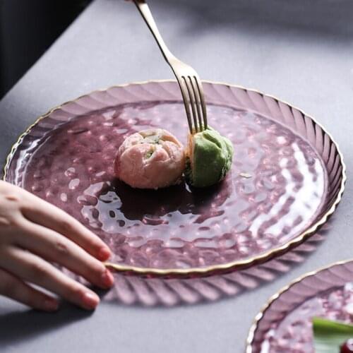 Golden rims Glass Fruit Plate Japanese Meal Plate Restaurant Dessert Salad Plates Household Creative Daily Tableware CN(Origin)