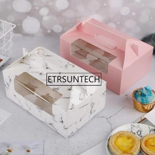 100pcs Paper Cupcake Box With Window 6 Holes Cake Muffin Packing Boxes Wedding Birthday Gift Holder Packaging Supplies