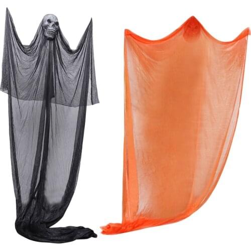 2Pcs Horror Ghost Pendant Large Gauze Fabric Hanging Adornment for Haunted House Bar Decoration (Black Orange)