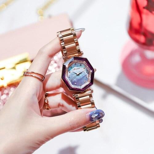 2020 Womens Watch Meibin Simple Polygon Dial Personality Starry Gradient Rhinestone Ladies Bracelet Ladies Quartz Watch Relogio