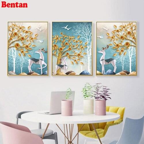 3 pcs Nordic Animal Deers Trees diamond embroidery kits diamond painting 5D full square round drill picture of rhinestones icon