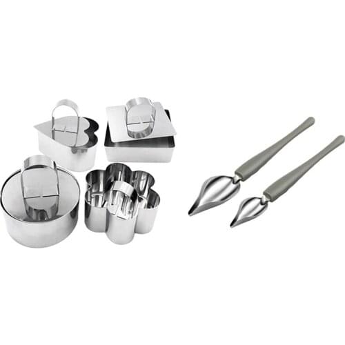 4 Pcs Cake Molds Stainless Steel Cake Rings Cake Mousse Mold with Pusher Different Shapes & 2 Pcs Saucier Drizzle Spoons