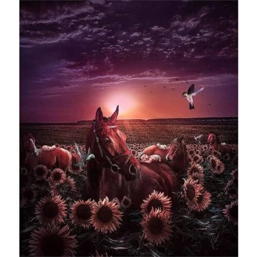 5D DIY Full Round/Square Diamond Painting Sunflower & Horse 3D Embroidery Cross Stitch Rhinestone Mosaic Home Dector Gift Y573