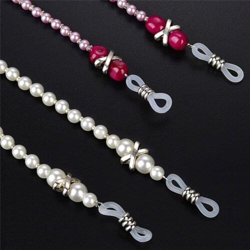 Imixlot Cute Fashion Anti-skid White Pink Imitation Pearl Beaded Reading Glasses Chain for Women Eyeglasses Cord Accessories