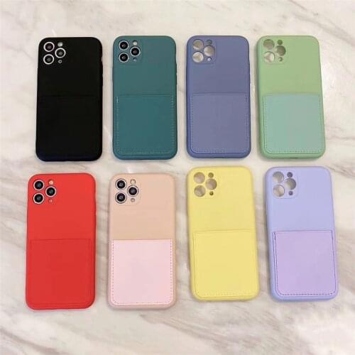 Liquid Silicone Luxury Case For iPhone 12 11 Pro Max Mini SE 2020 X XR XS Max 7 8 Plus Card Strap Holder Shell Case Cover