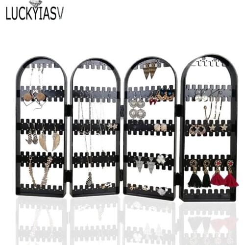 Black 120/180/240/300/360 holes Plastic Earrings Studs Display Rack Folding Screen Earring Jewelry Display Holder Storage Box