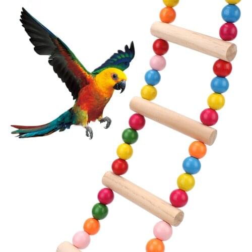 For Conures Parakeets Cockatiels Birds Pets Parrots Ladders Hanging Climbing Toy With Colorful Balls Natural Wood Parrot Toys