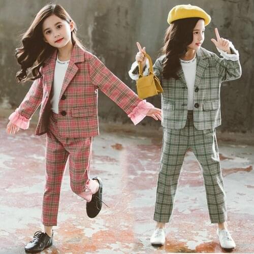 Teenage Girls Clothing Set Autumn Girls Plaid Suit Jackets +Pants School Tracksuit Girls Clothes Children Clothes 10 12 Year