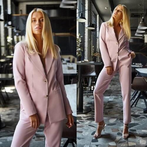 Pink Women Pants Suits Celebrity Lady Two Button Party Prom Tuxedos Blazer Red Carpet Leisure Outfit (Jacket+Pants)