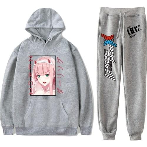 Zero Two Pants Suit Anime Cosplay Darling In The Franxx Cute Print Oversized Hoodies And Sweatpants Hooded Sweatshirt Tracksuits