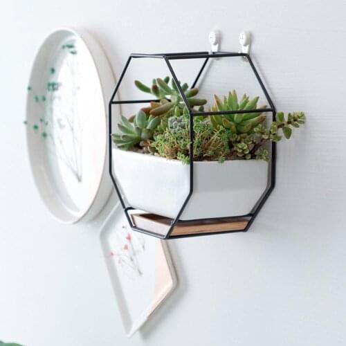 Creative Pots Nordic Minimalist Geometry Gold Iron Shelf Succulent Desk Plant Pot Green Flower Pot Desktop Pot Home Desktop Vase