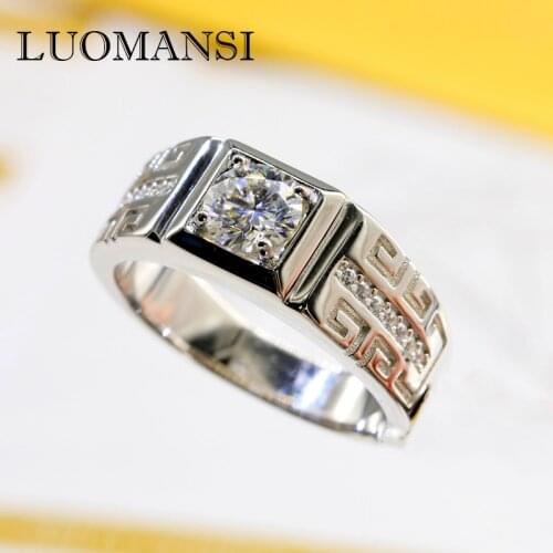 Luomanis 100%-S925 Sterling Silver Passed the Test 1 Carat Moissanite Mens Ring Wedding Engagement Vintage Jewelry