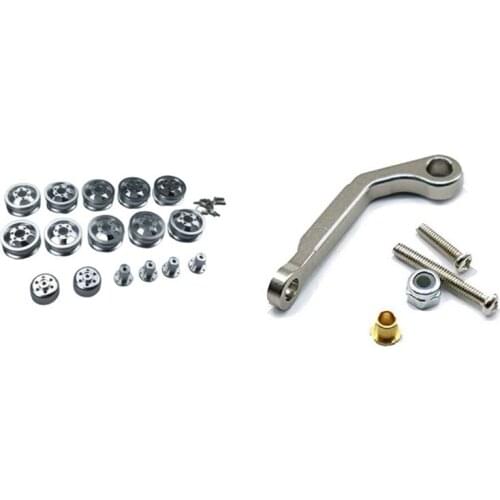 Metal Wheel Rim Wheel Hub for WPL C14 C24 B14 B24 B16 B36 Six Drive & Metal Servo Pull Rod,Grey