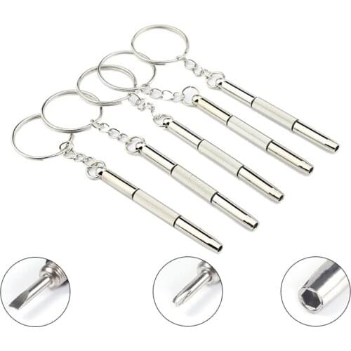 Mini 3 in1 Eyeglass Screwdriver Portable/Multi-function Hand Tools Eyeglass Screwdriver Sunglass Watch Repair Kit with Keychain