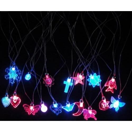 Fashion Luminous Necklace Love Butterfly Cross Flower Shape Pendant Electronic Party Decor LED Light Up Necklaces Toy
