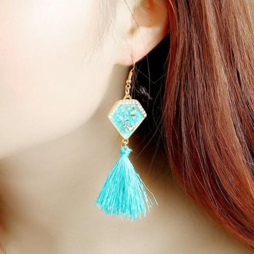 Fashion Bohemian Tassel Shell Long Earrings White Red Silk Fabric Drop Dangle Tassel Earrings for Women 2020 Jewelry