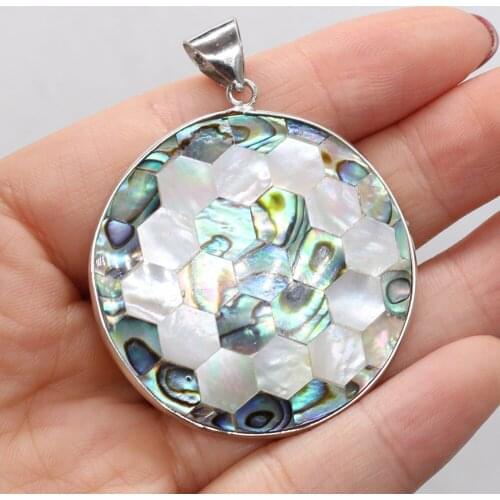 Natural Stone Shell Pendant Exquisite Splicing Round Charms For Jewelry Making Charms DIY Necklace Anklet Accessory