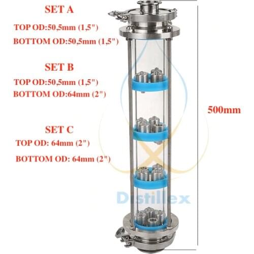 NEW SS304 bubble plates Distillation Column with 4 section for distillation Glass column
