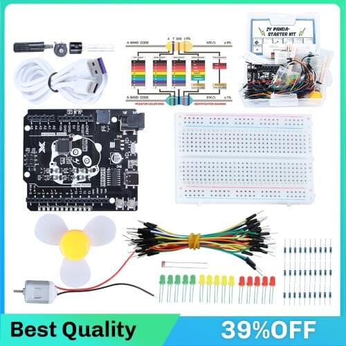 NEW Smart Kit with Panda UNO R3 Board for Arduino Starter Kit DIY with jumper wire,70MM soft leaf fan Projetcs STEM Programming
