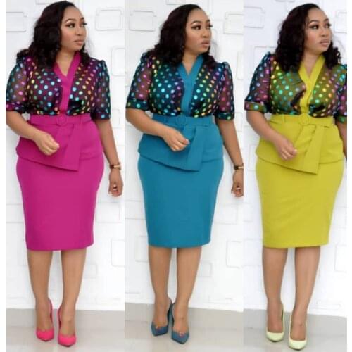 Formal summer elegent dress africa style women v-neck sequined plus size knee-length dress plus size wedding short sleeve