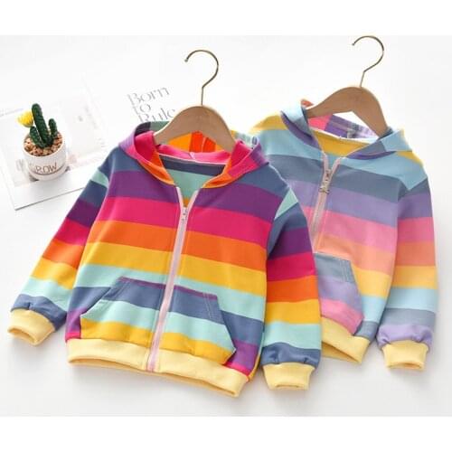 Girls autumn coat kids top baby Korean version of the rainbow striped zipper cardigan fall clothes for kids kids jacket