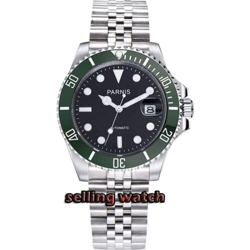 Parnis 40mm Green Ceramic Bezel Men Automatic Mechanical Watch Diver Steel Miyota 8215 Movement Mens Watches