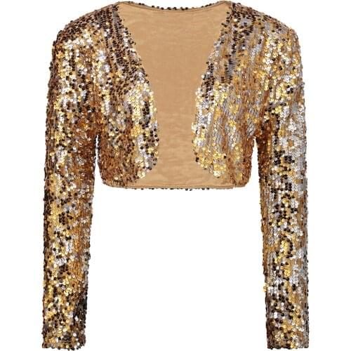 Sparkly Sexy Women Sequin Cardigan Jacket Coat Long Sleeve Short Cropped Bolero Shrug Clubwear Vintage Party Costumes