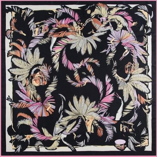 Silk Scarf Women Scarf Shawl Female Designer Scarf Colors Feather Print Thick Silk Square Wrap Luxury Gift for Lady