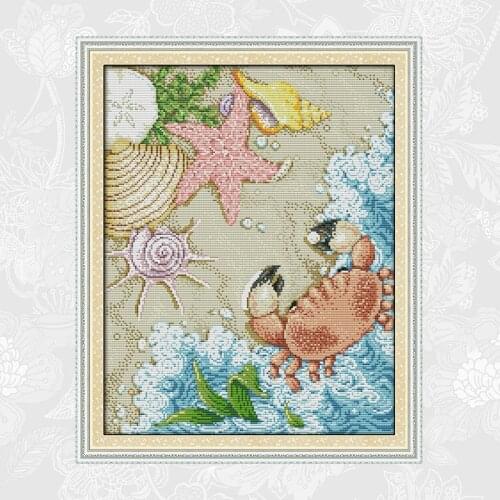 The Beach Paintings Counted Print on Canvas DMC Thread Embroidery Cloth 14CT 11CT Chinese Cross Stitch Needlework Sets