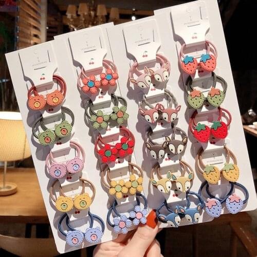 1Set Sweet Cartoon Vegetables Fruits Flower Childrens Series Elastic Hair Bands Lovely Girls Ponytail Hair Accessories HeadWear