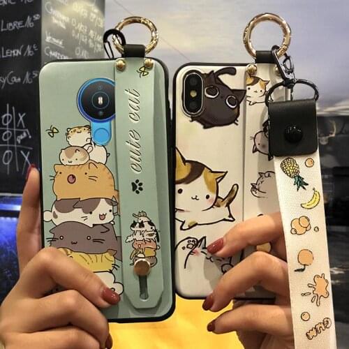 Shockproof Kickstand Phone Case For Nokia 1.4 Wrist Strap Wristband Cartoon Anti-dust Soft