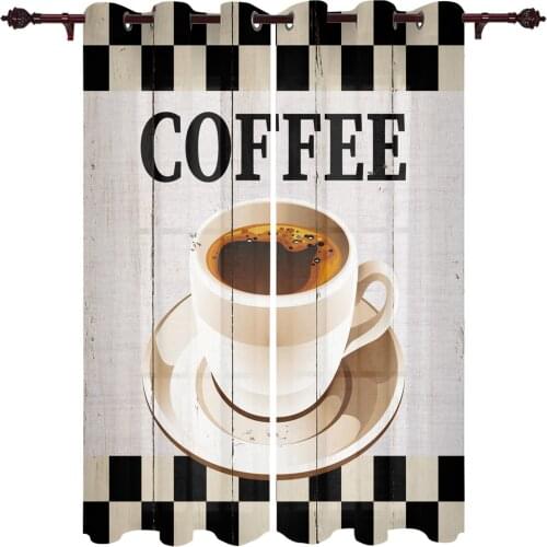 Coffee Retro Wood Grain Lattice Window Curtains Home Decor Living Room Curtains Bedroom Curtains Kitchen Door Drapes