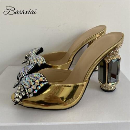 Luxury Rhinestone Flower Party Sandals Women Jeweled Crystal High Heel Peep Toe Slingbacks Bling Sequins Runway Mules Summer