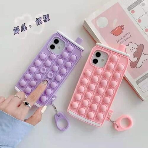 Cute Cartoon Bottle Silicon Case For iPhone 12 Pro Max 11 6S 7 8 Plus X XR XS Max Cover Reliver Stress Bubble Cover With Pendant