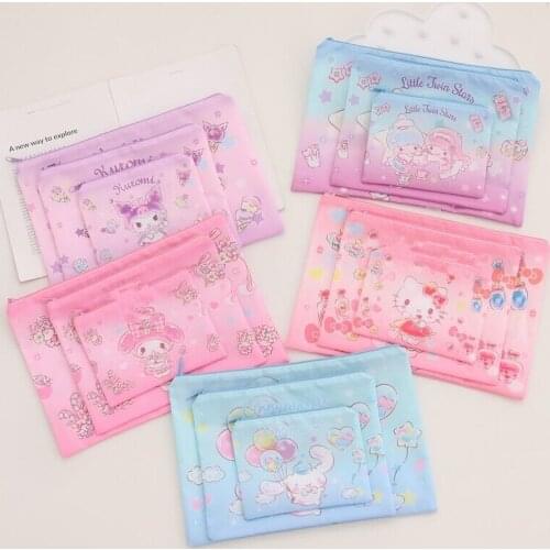 Cute cartoon portable file bag zipper bag canvas bag office storage large capacity student three-piece suit