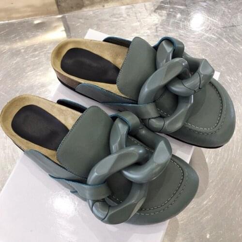 Flat Heel Chain Mules Unisex Round Toe Slippers Shoes Stylish Women Outdoor Slippers Casual Black Beach Shoes Slides women shose