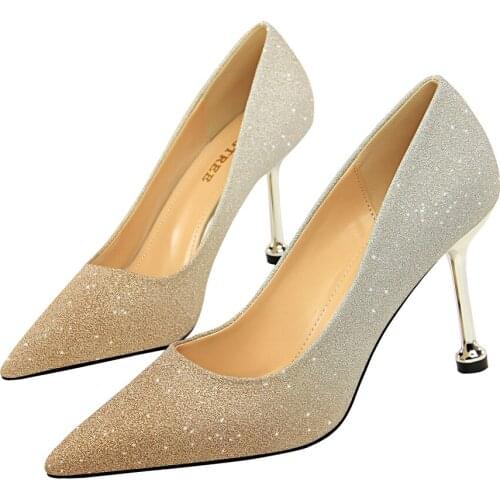 Women Shoes Sexy Sequins Women Pumps Pointed Toe Rainbow Colour Shoes Fahsion Woman Wedding Party High Heels Pink