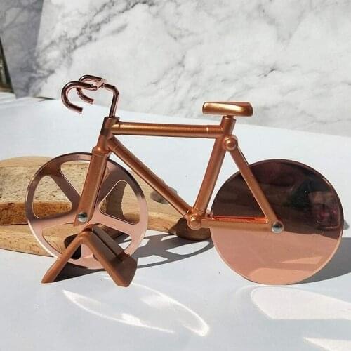 Bicycle Pizza Cutter Pizza Slicer Dual Wheel Sharp Blades Slicer for Pizza Lovers Stainless Steel Gold